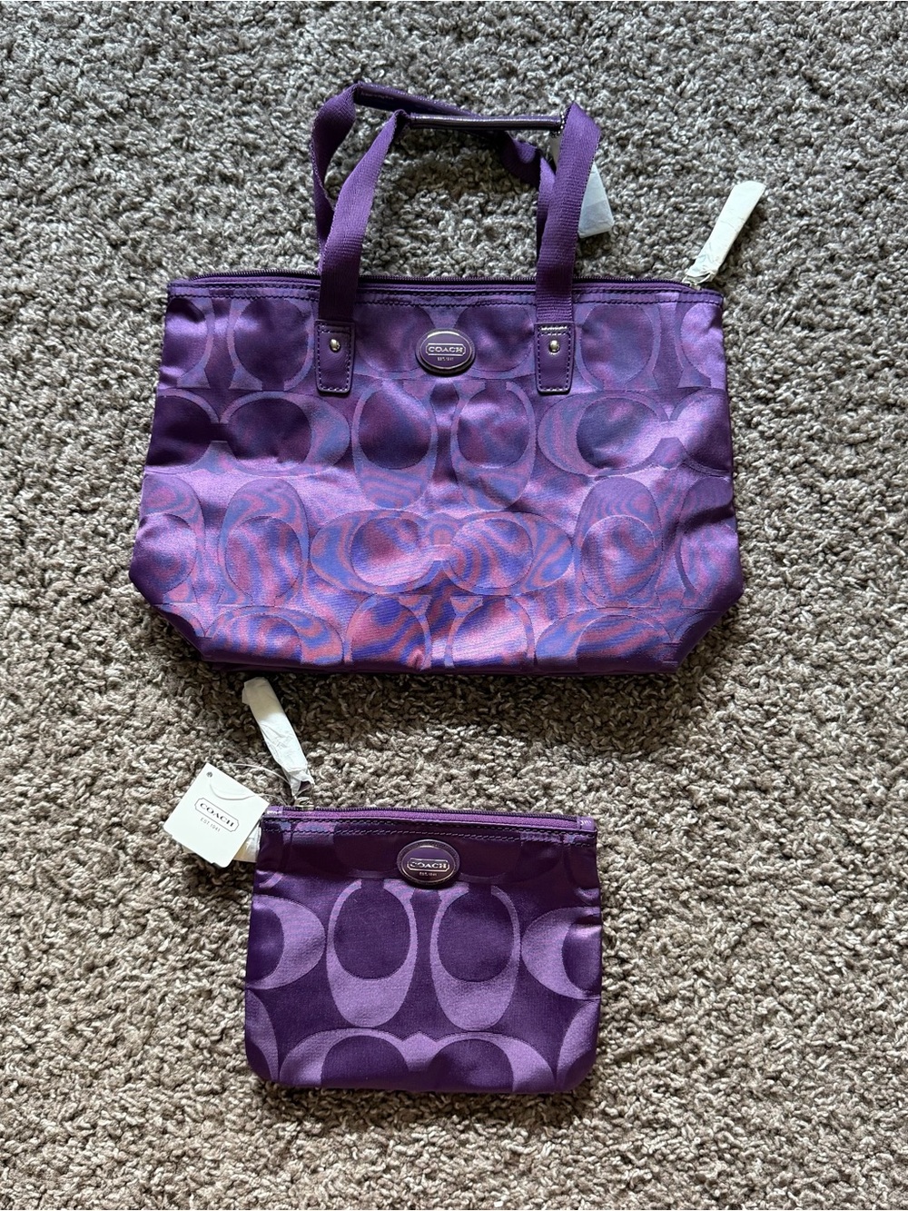 Coach Getaway Signature Nylon Packable Tote Amethyst Purple Y2K Set